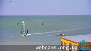 Kitesurfing and windsurfing on the firth of the Fedot Spit in Kirillovka